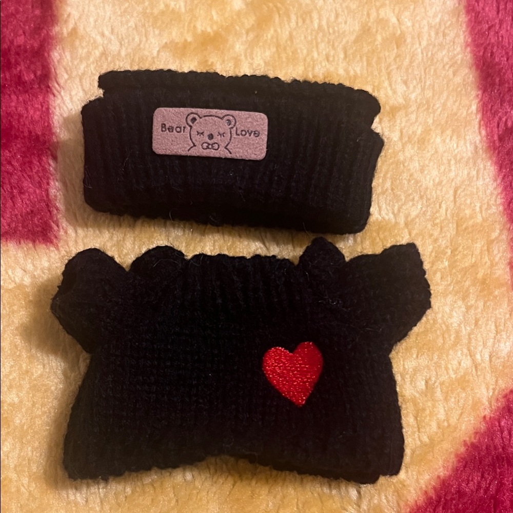 Love Black Knit Doll Sweater n Hat with Red Heart ❤️